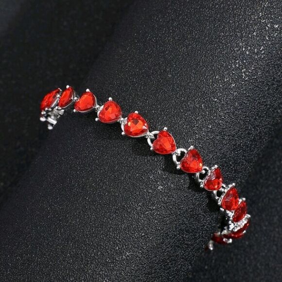 RED Hearts Sterling Silver Tennis Bracelet - Picture 3 of 6